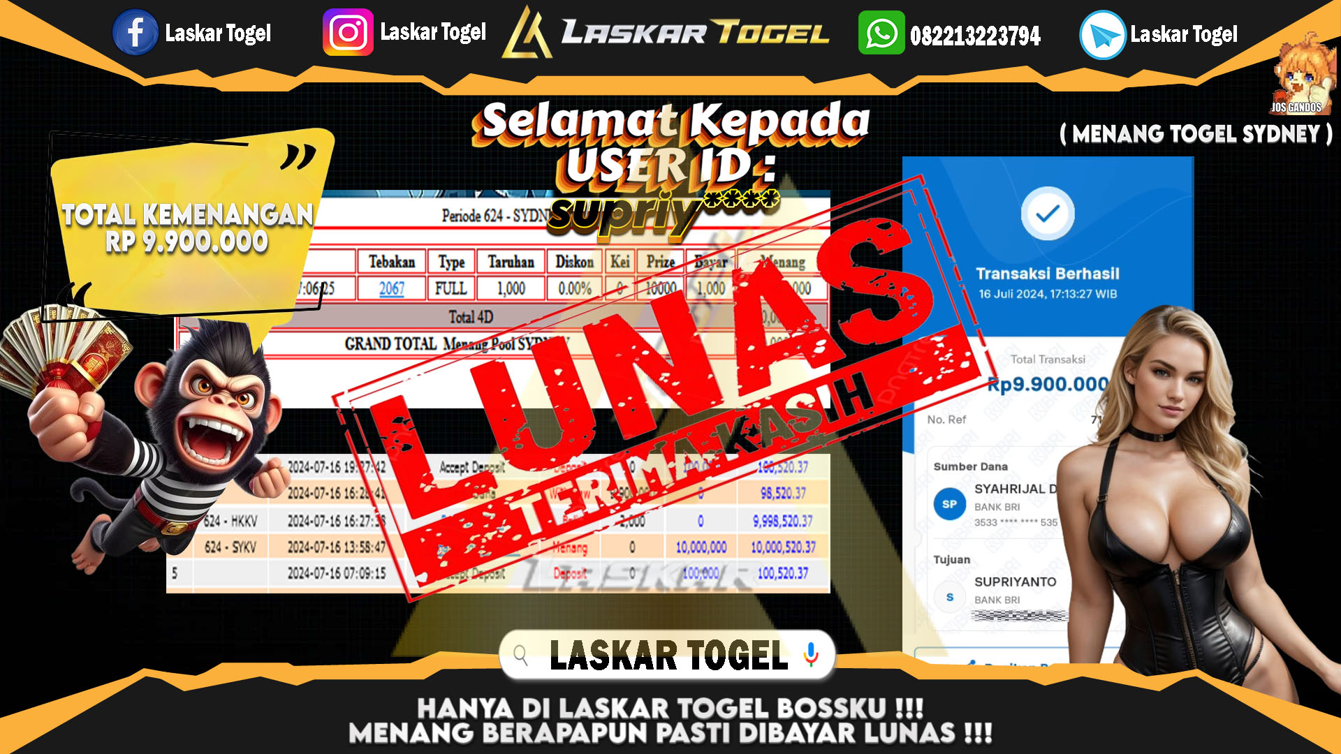 LASKARTOGEL JACKPOT  TOGEL SYDNEY Rp.9.900.000.,- LUNAS