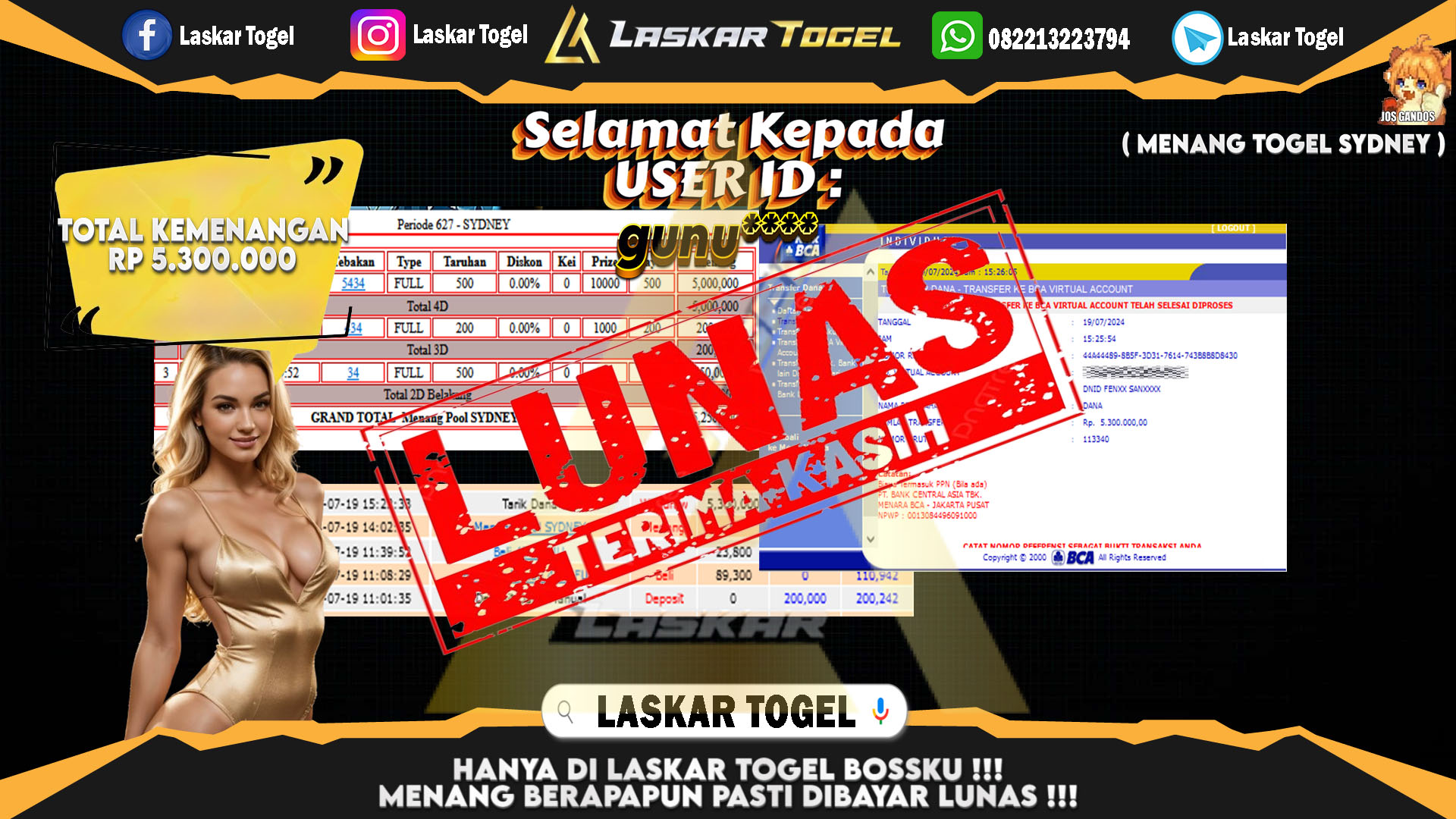 LASKARTOGEL JACKPOT  TOGEL SYDNEY Rp.5.300.000.,- LUNAS