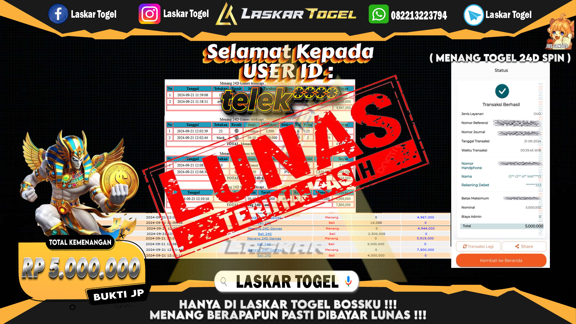 LASKARTOGEL JACKPOT TOGEL TOTO MACAU Rp.5.000.000.,- LUNAS