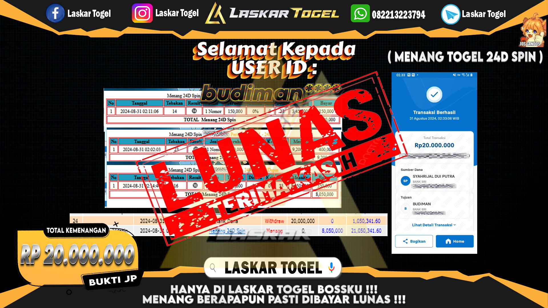 LASKARTOGEL JACKPOT TOGEL TOTO MACAU Rp.5.000.000.,- LUNAS