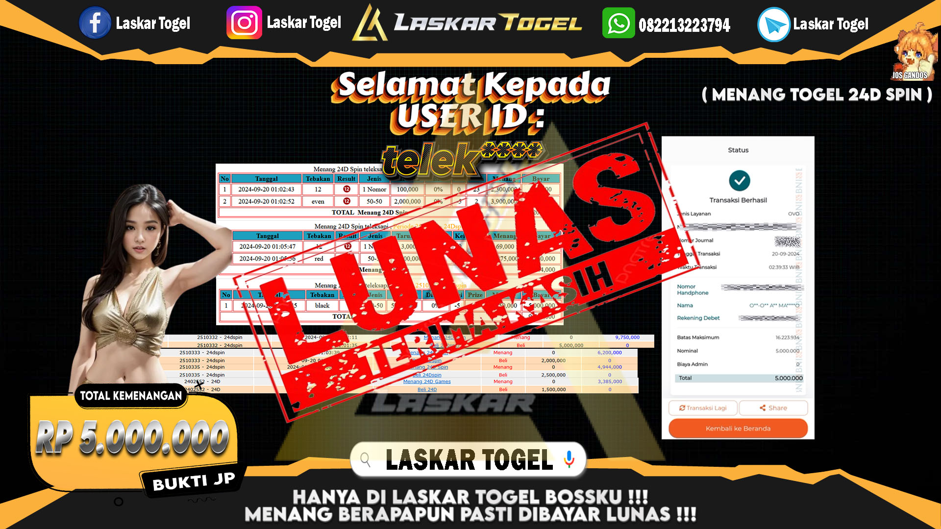 LASKARTOGEL JACKPOT TOGEL TOTO MACAU Rp.5.000.000.,- LUNAS