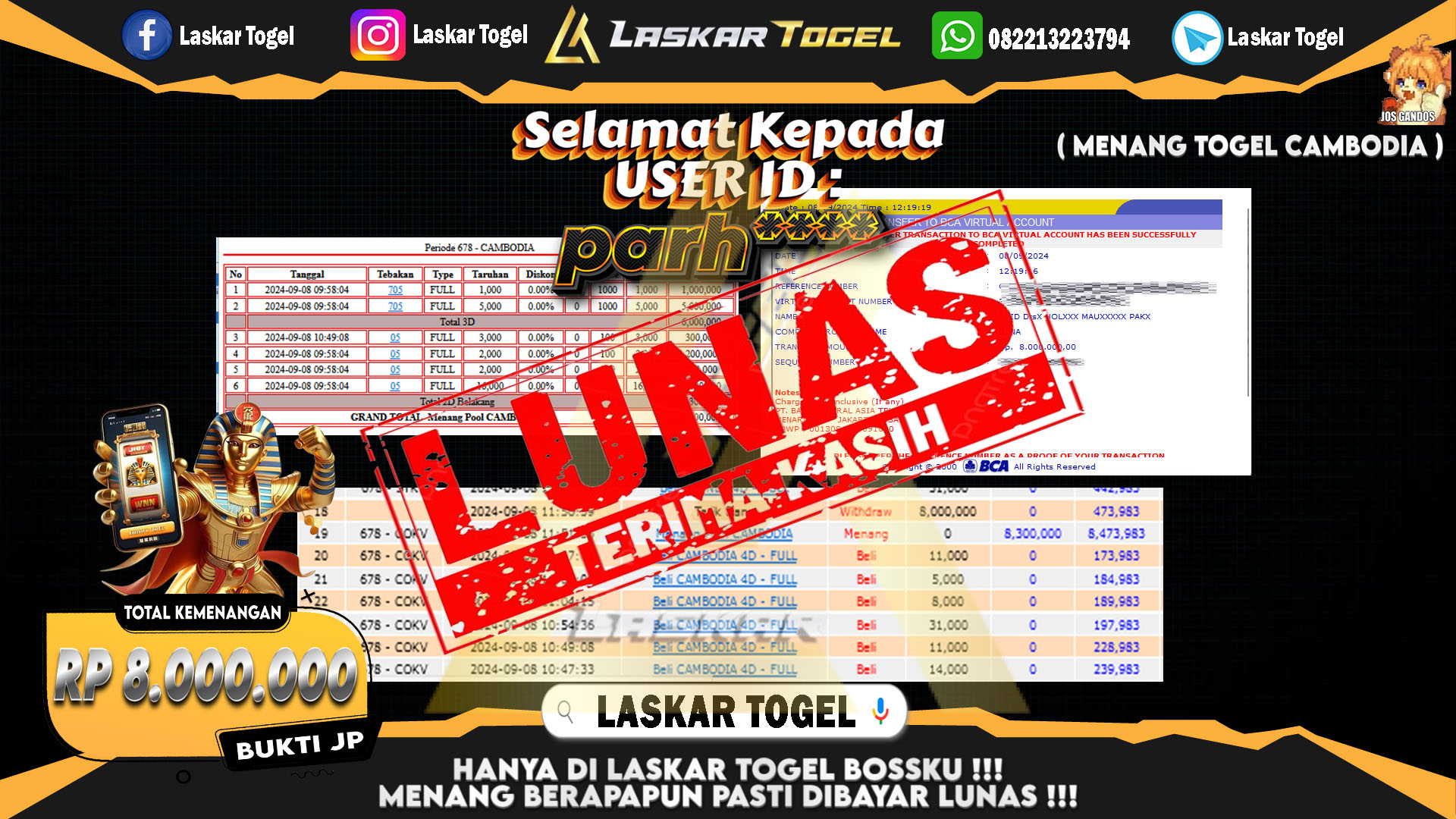 LASKARTOGEL JACKPOT TOGEL TOTO MACAU Rp.5.000.000.,- LUNAS