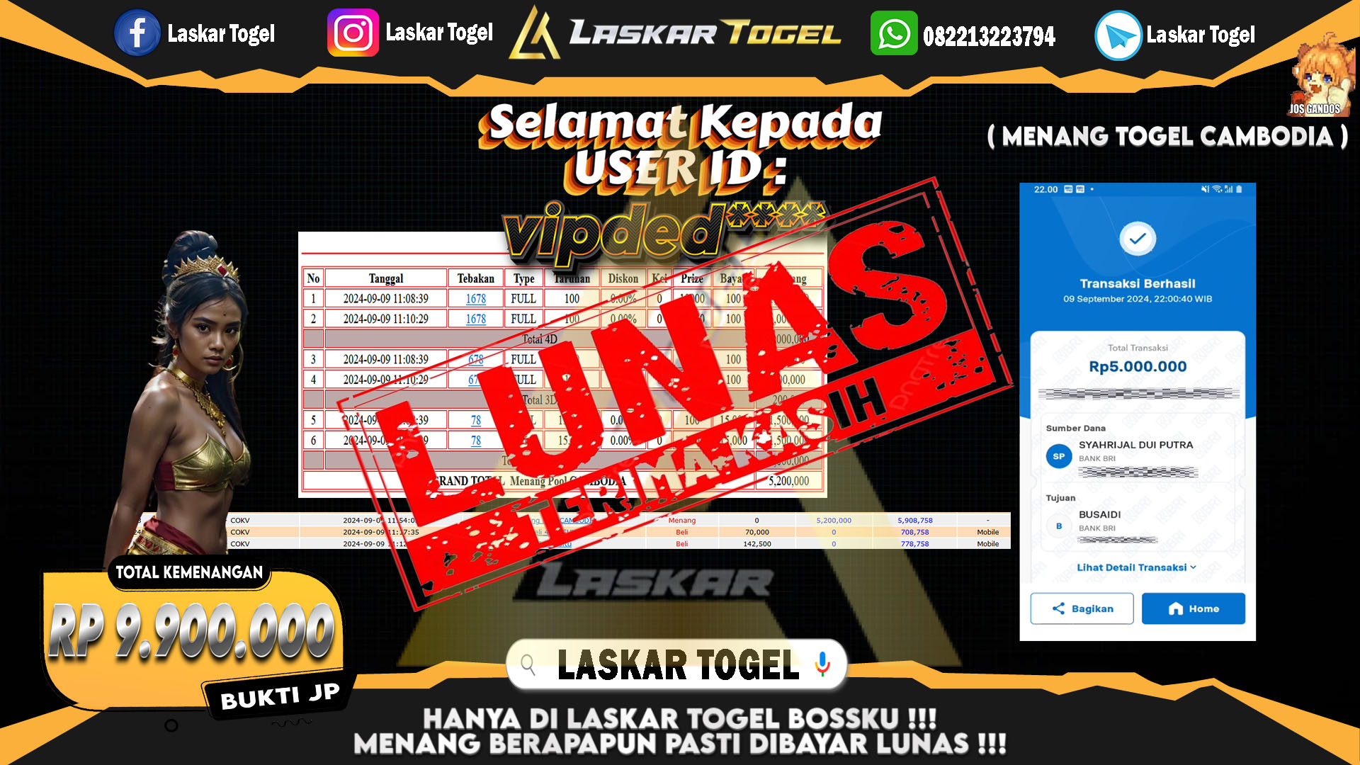 LASKARTOGEL JACKPOT TOGEL TOTO MACAU Rp.5.000.000.,- LUNAS