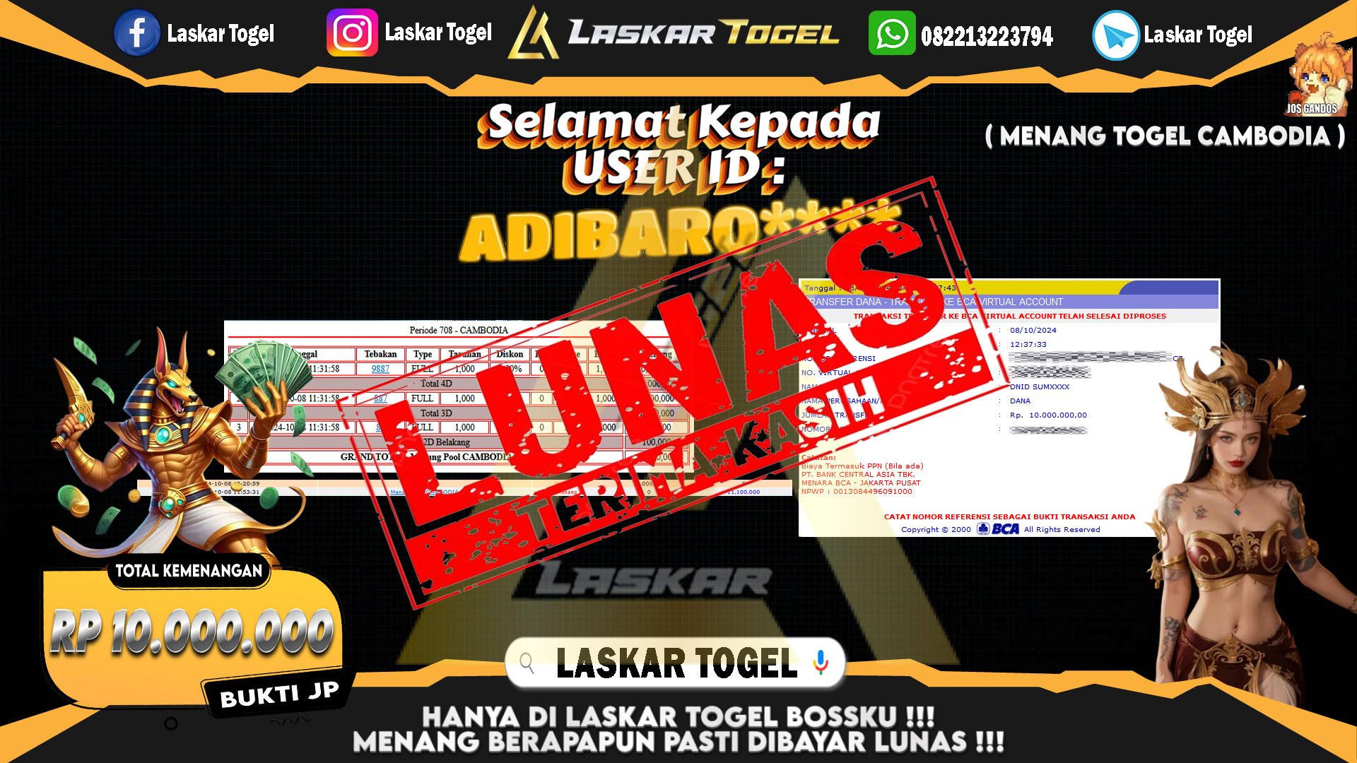 LASKARTOGEL JACKPOT TOGEL CAMBODIA Rp.10.000.000.,- LUNAS