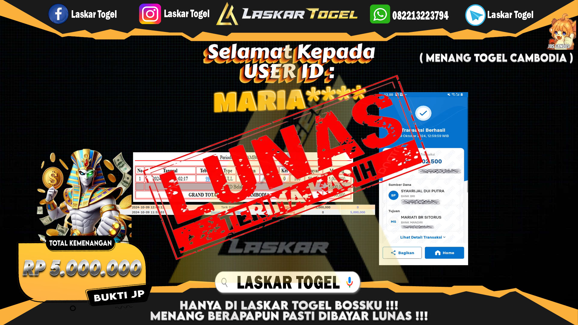 LASKARTOGEL JACKPOT TOGEL CAMBODIA Rp.5.000.000.,- LUNAS