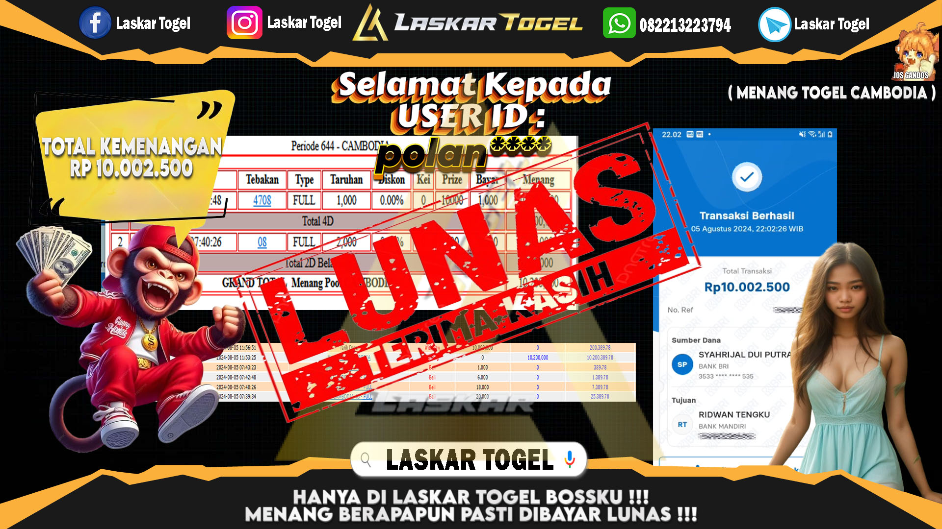 LASKARTOGEL JACKPOT TOGEL TOTO MACAU Rp.5.000.000.,- LUNAS