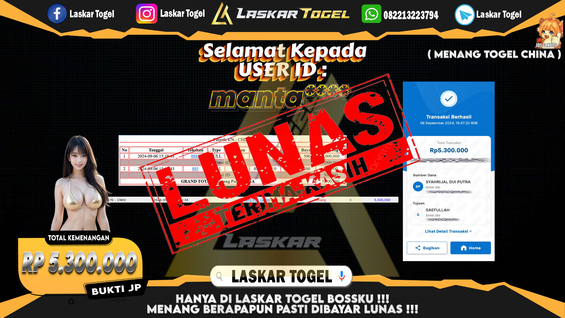 LASKARTOGEL JACKPOT TOGEL TOTO MACAU Rp.5.000.000.,- LUNAS