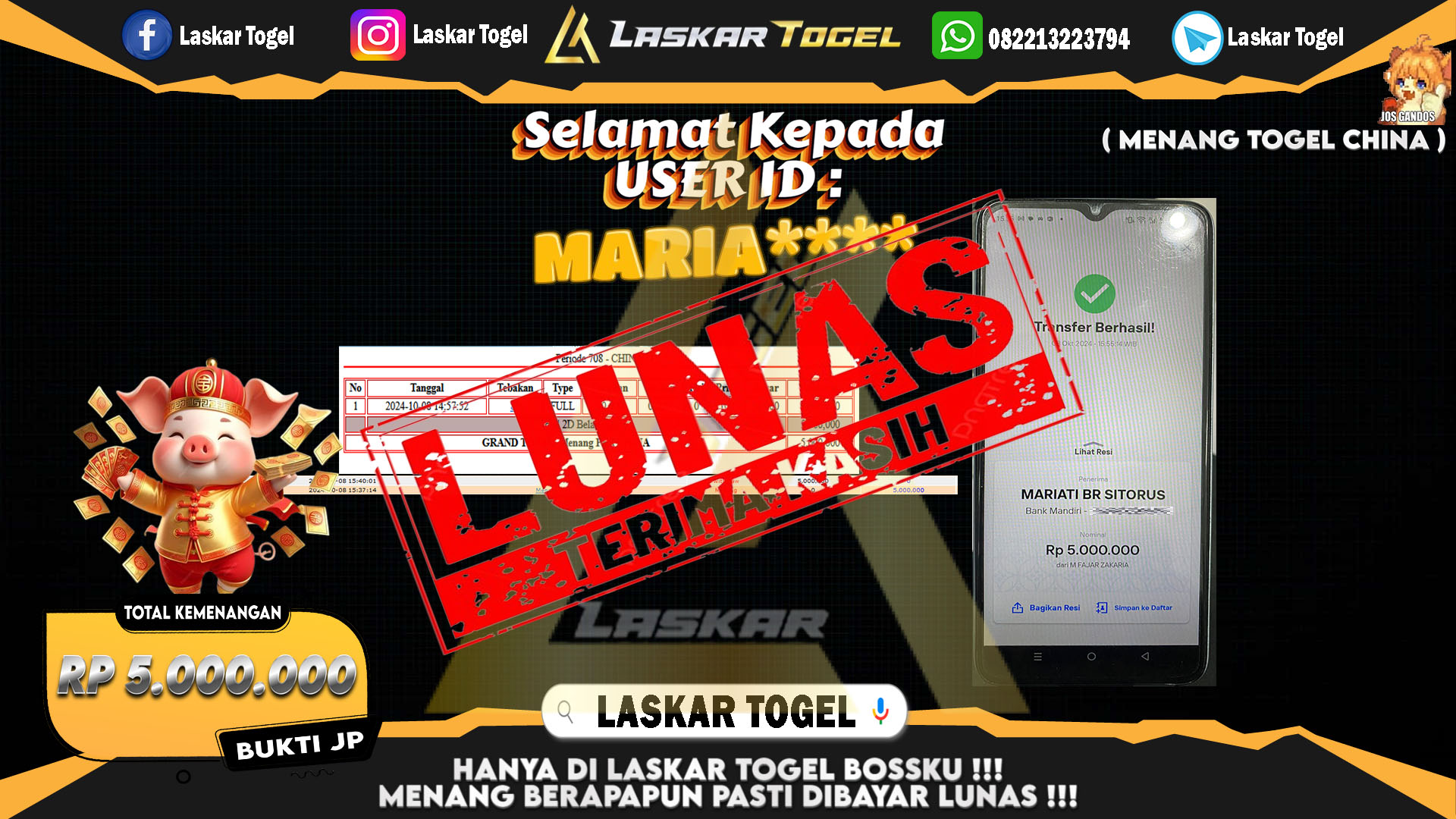 LASKARTOGEL JACKPOT TOGEL CHINA Rp.5.000.000.,- LUNAS