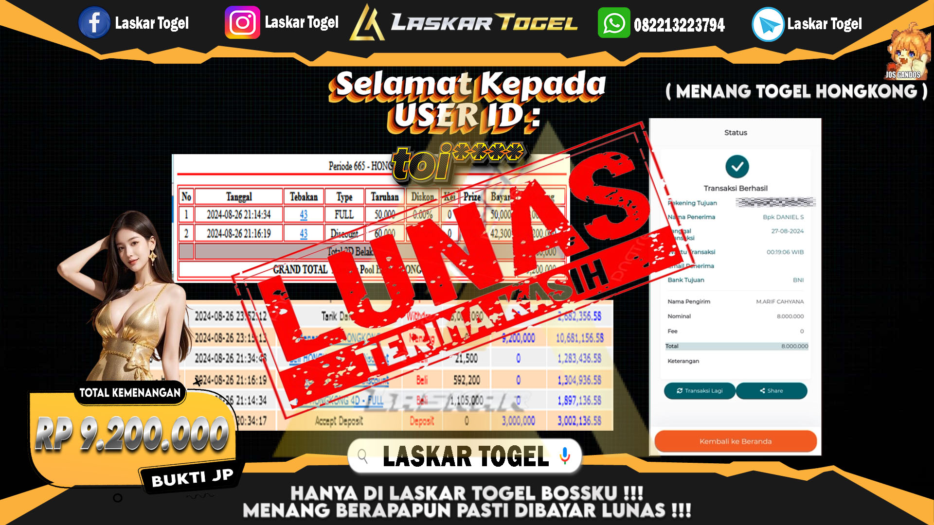 LASKARTOGEL JACKPOT TOGEL TOTO MACAU Rp.5.000.000.,- LUNAS