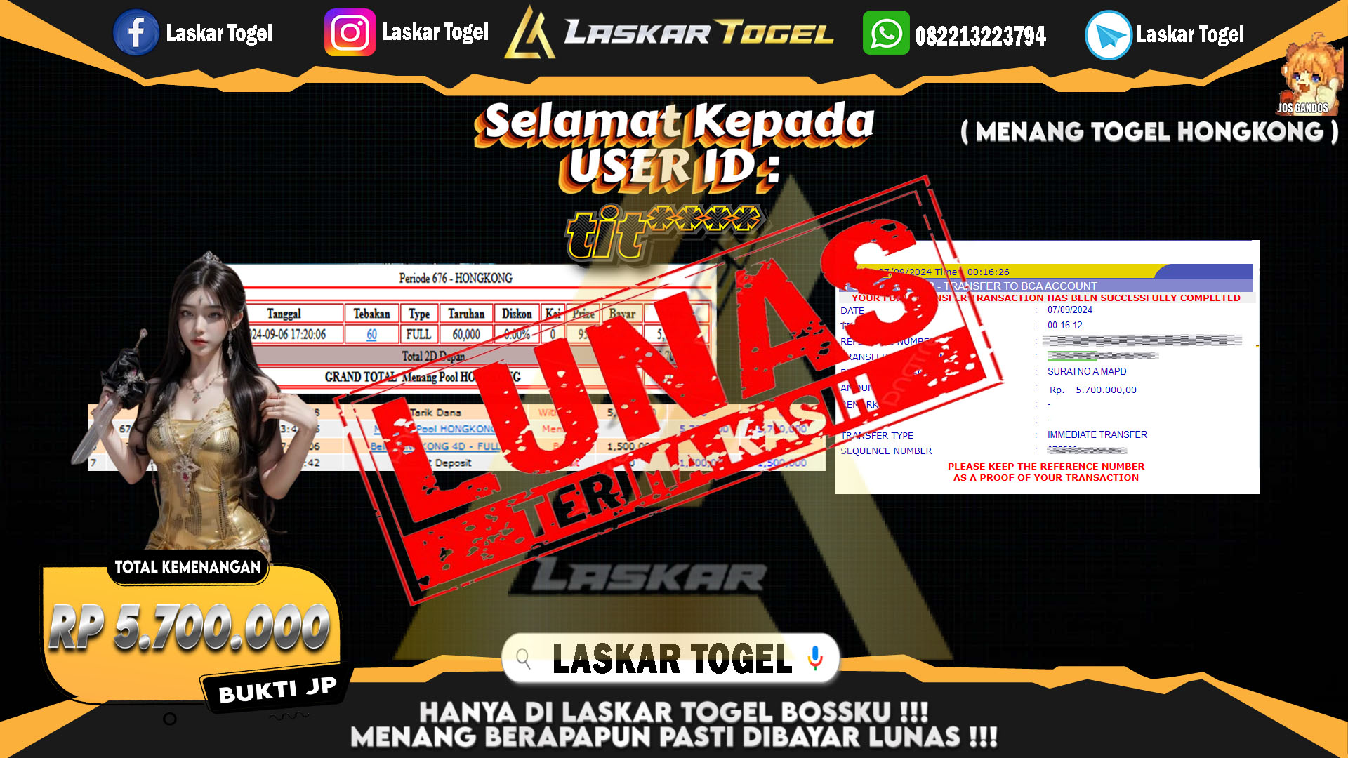LASKARTOGEL JACKPOT TOGEL TOTO MACAU Rp.5.000.000.,- LUNAS