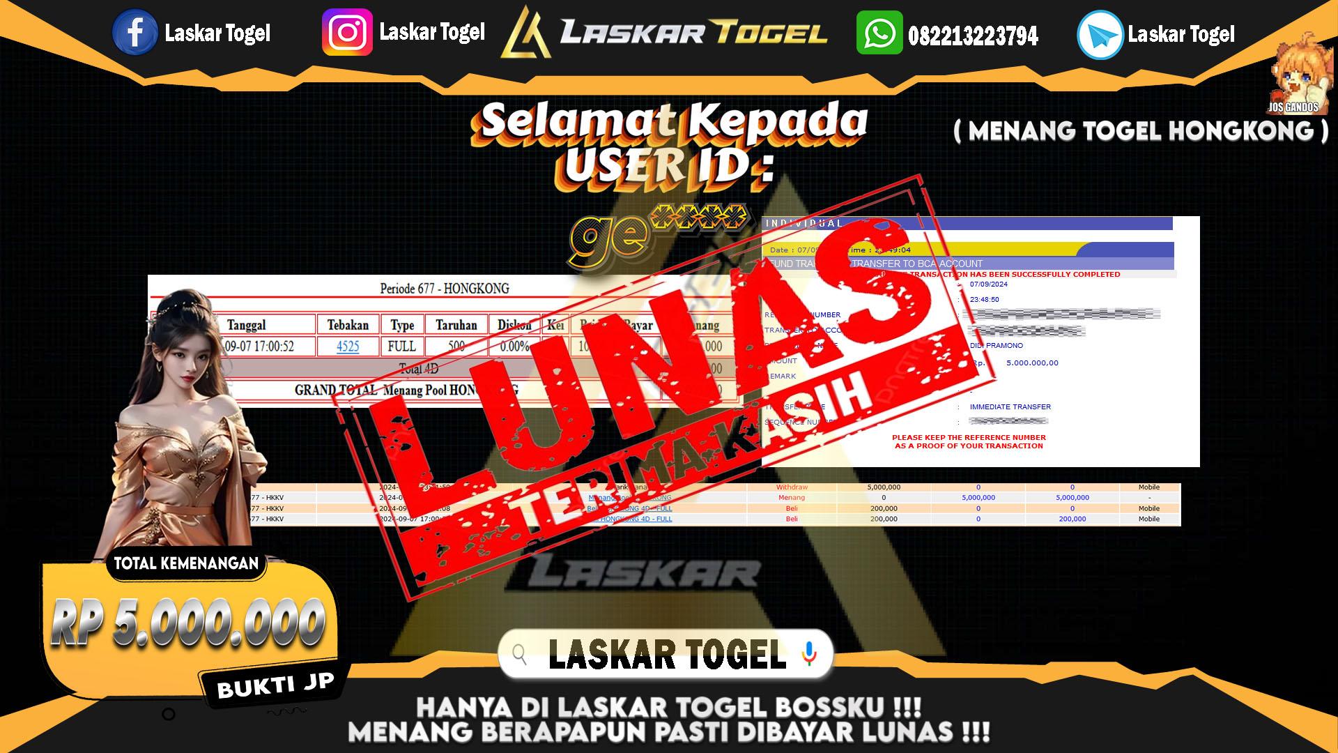 LASKARTOGEL JACKPOT TOGEL TOTO MACAU Rp.5.000.000.,- LUNAS
