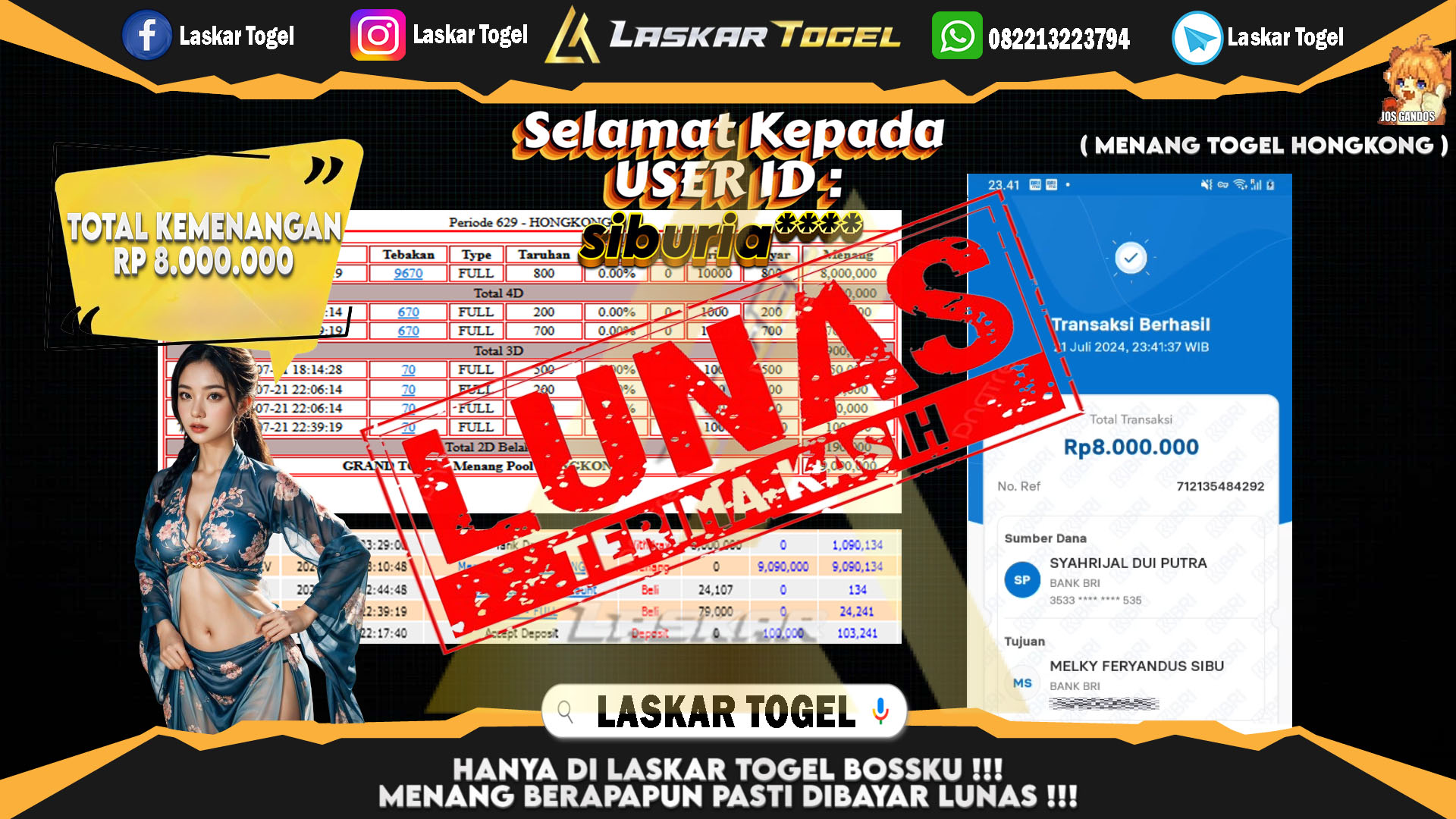 LASKARTOGEL JACKPOT TOGEL TOTO MACAU Rp.5.000.000.,- LUNAS