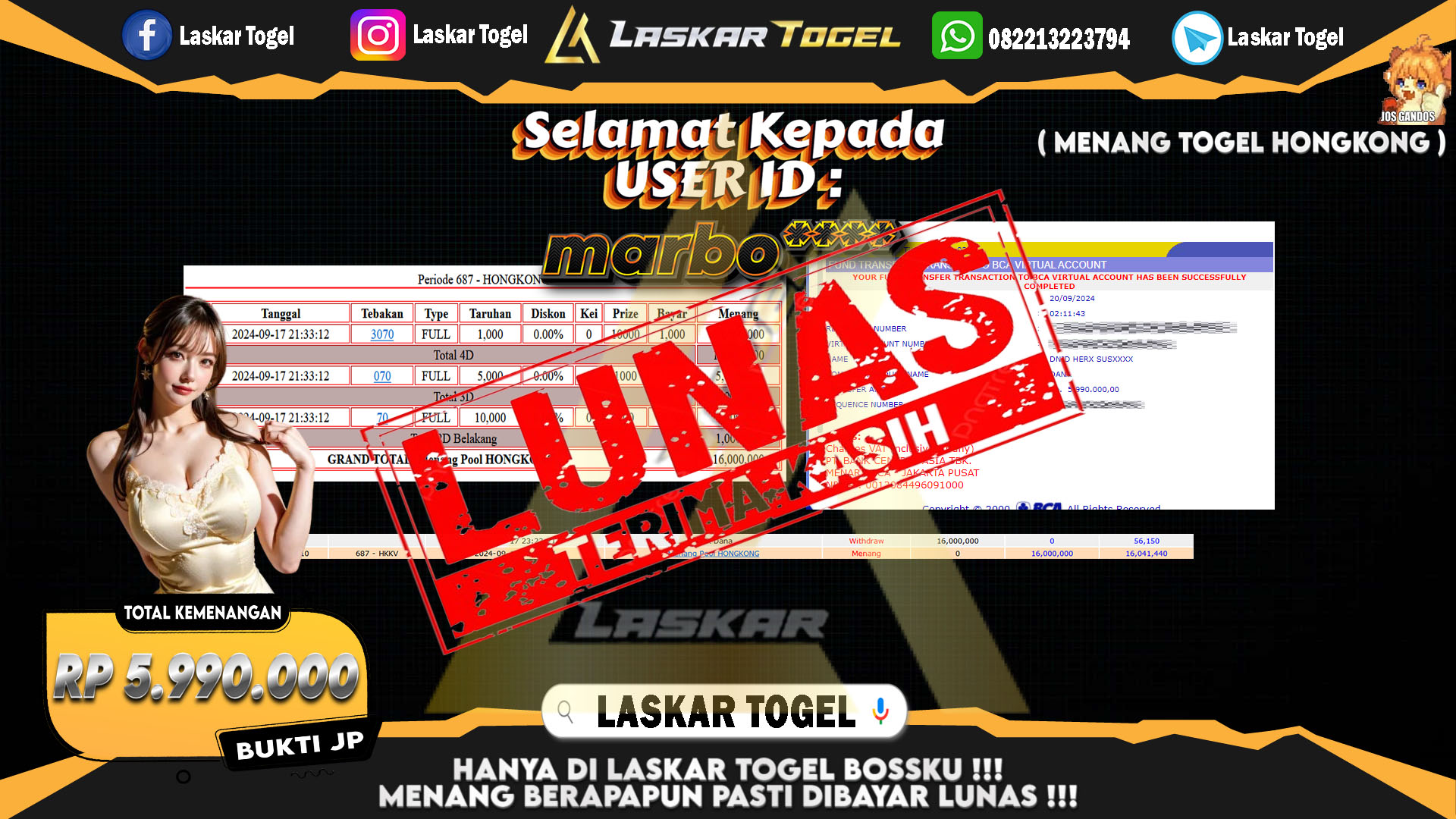 LASKARTOGEL JACKPOT TOGEL TOTO MACAU Rp.5.000.000.,- LUNAS