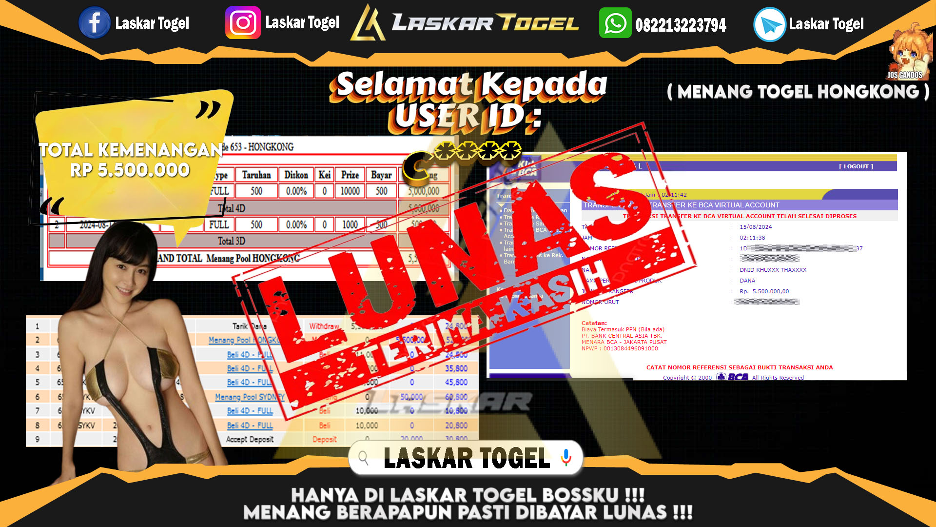 LASKARTOGEL JACKPOT TOGEL TOTO MACAU Rp.5.000.000.,- LUNAS