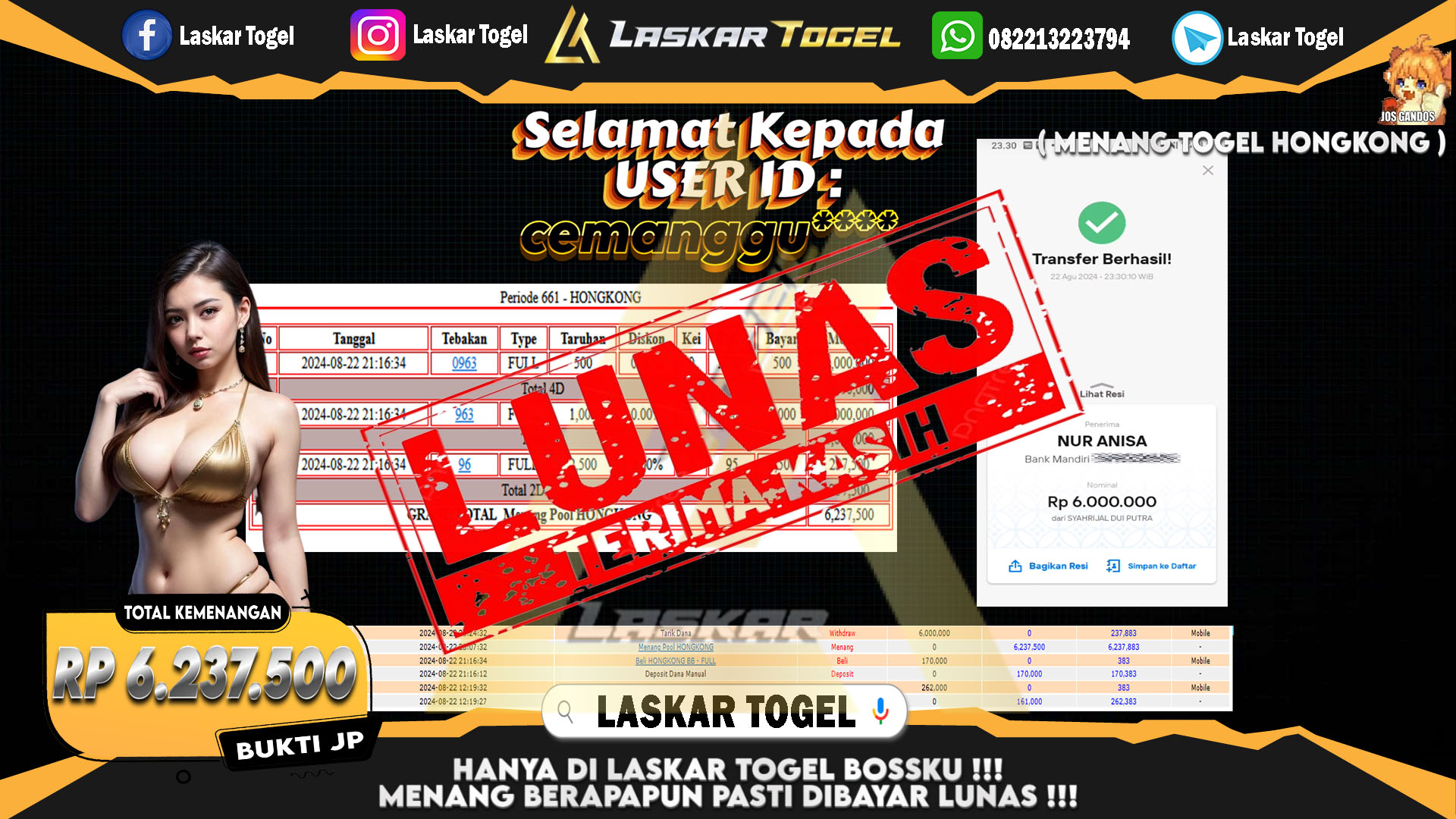 LASKARTOGEL JACKPOT TOGEL TOTO MACAU Rp.5.000.000.,- LUNAS