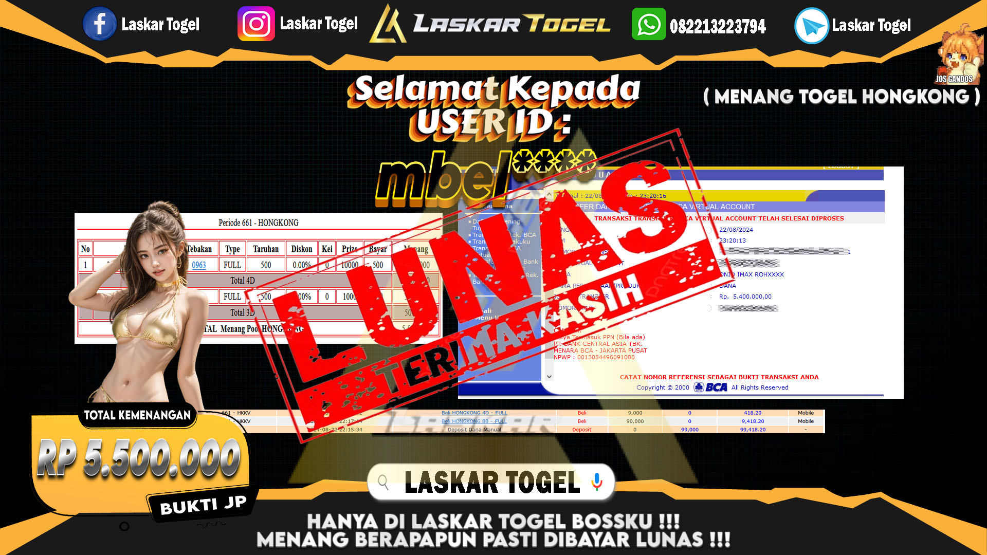 LASKARTOGEL JACKPOT TOGEL TOTO MACAU Rp.5.000.000.,- LUNAS