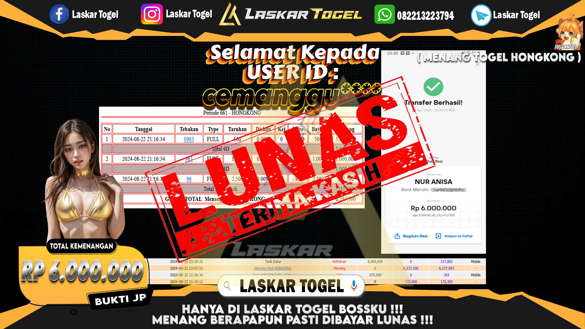 LASKARTOGEL JACKPOT TOGEL TOTO MACAU Rp.5.000.000.,- LUNAS