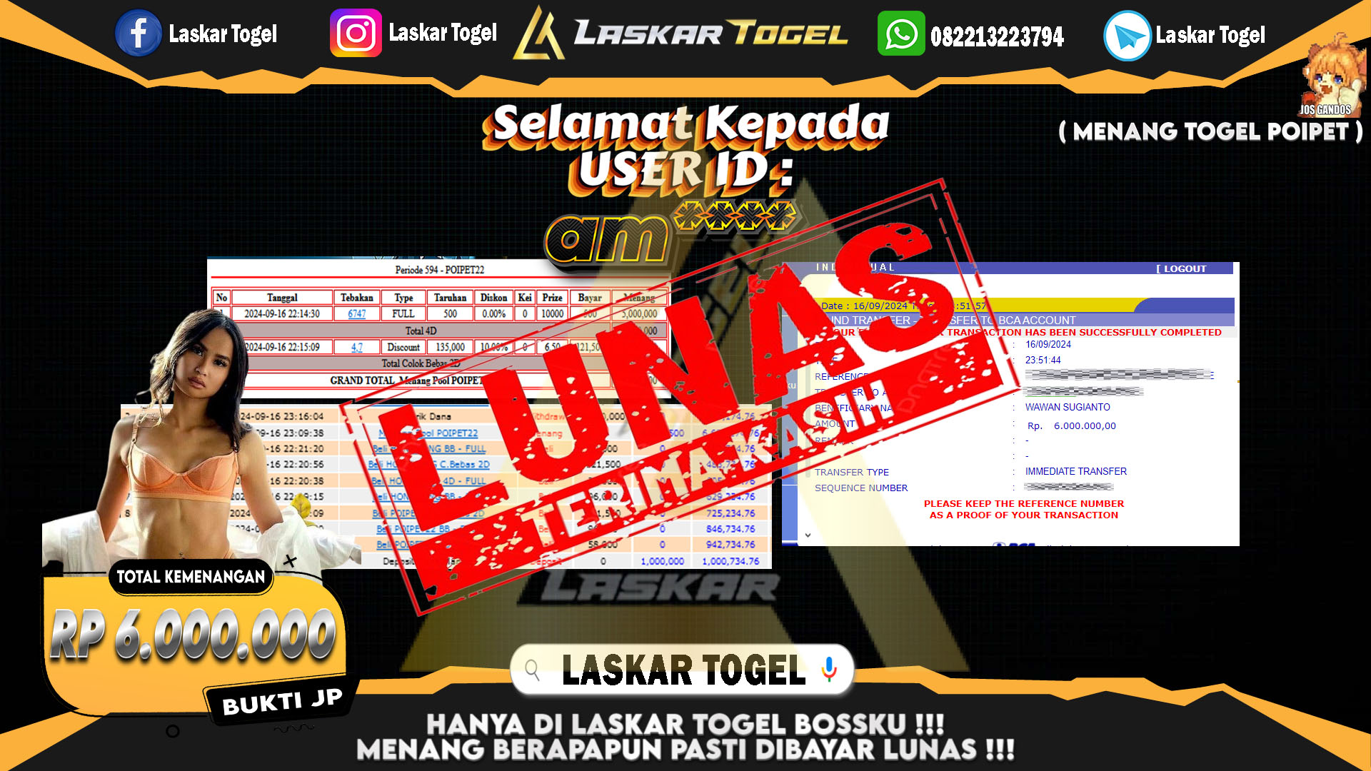 LASKARTOGEL JACKPOT TOGEL TOTO MACAU Rp.5.000.000.,- LUNAS