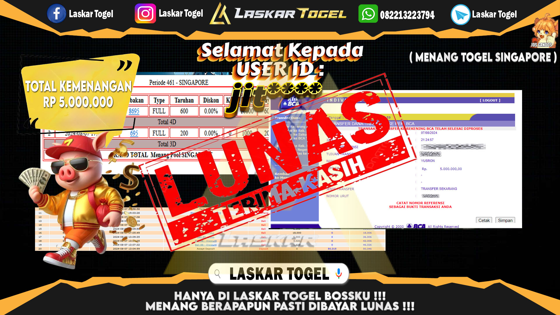 LASKARTOGEL JACKPOT TOGEL TOTO MACAU Rp.5.000.000.,- LUNAS