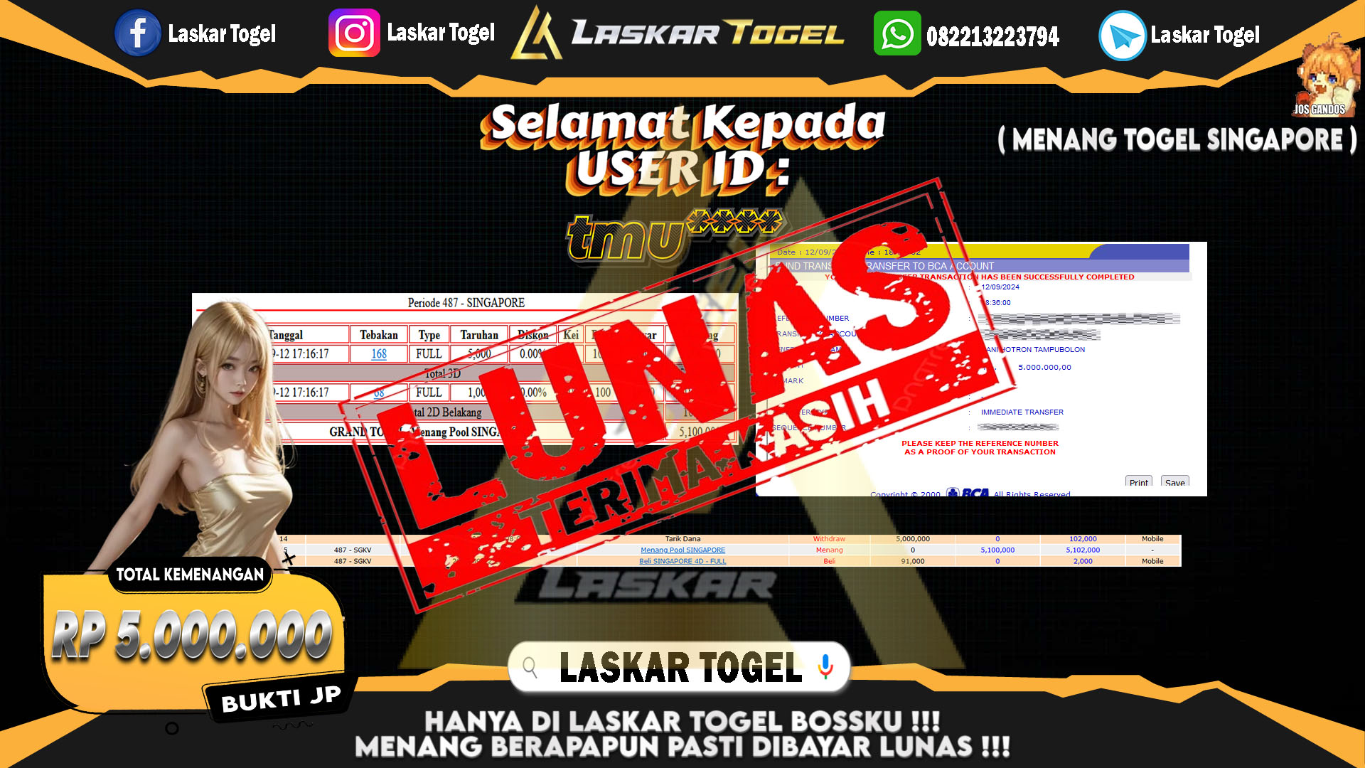 LASKARTOGEL JACKPOT TOGEL TOTO MACAU Rp.5.000.000.,- LUNAS