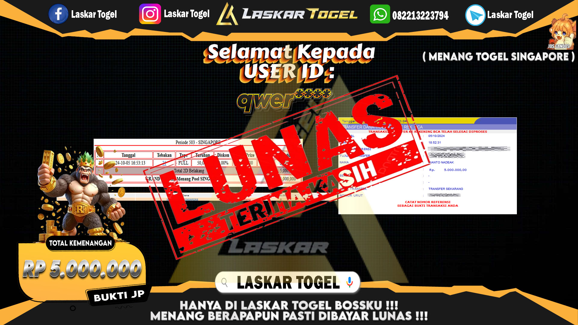 LASKARTOGEL JACKPOT TOGEL TAIWAN Rp.9.000.000.,- LUNAS