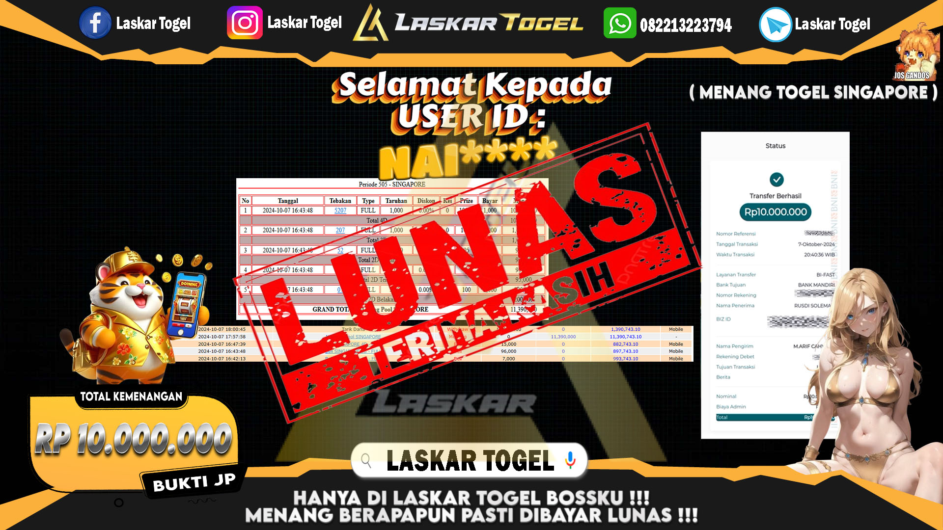 LASKARTOGEL JACKPOT TOGEL SINGAPORE Rp.10.000.000.,- LUNAS