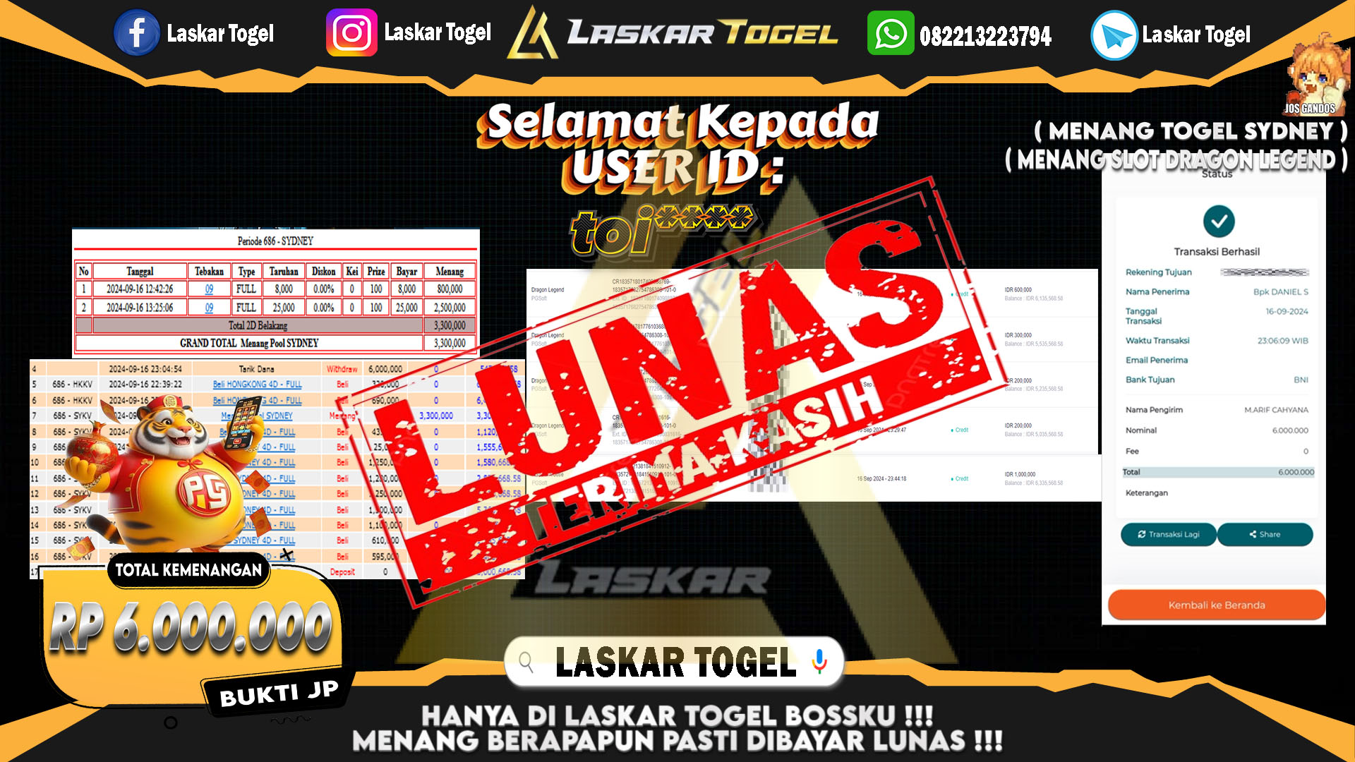 LASKARTOGEL JACKPOT TOGEL TOTO MACAU Rp.5.000.000.,- LUNAS