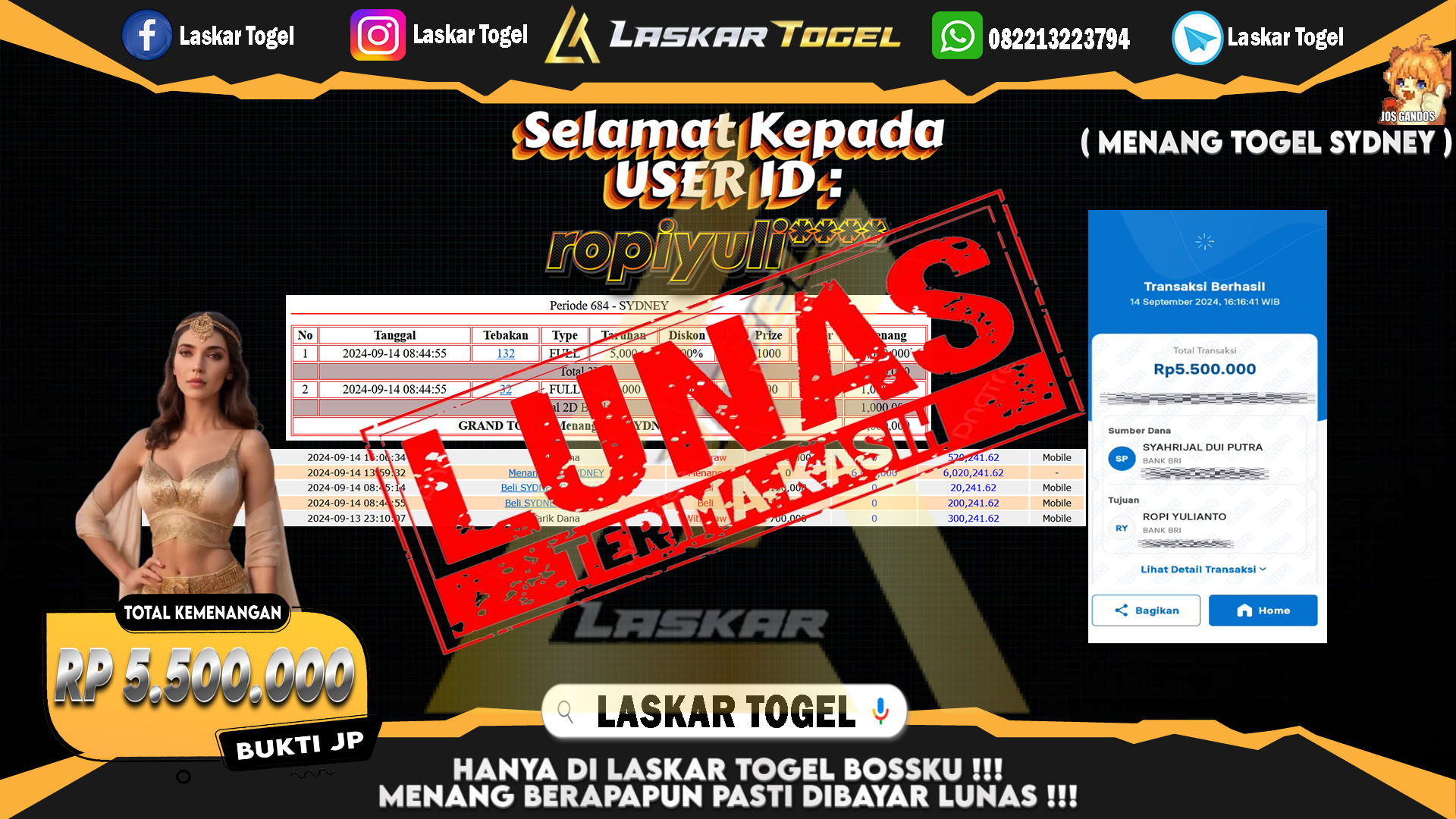 LASKARTOGEL JACKPOT TOGEL TOTO MACAU Rp.5.000.000.,- LUNAS