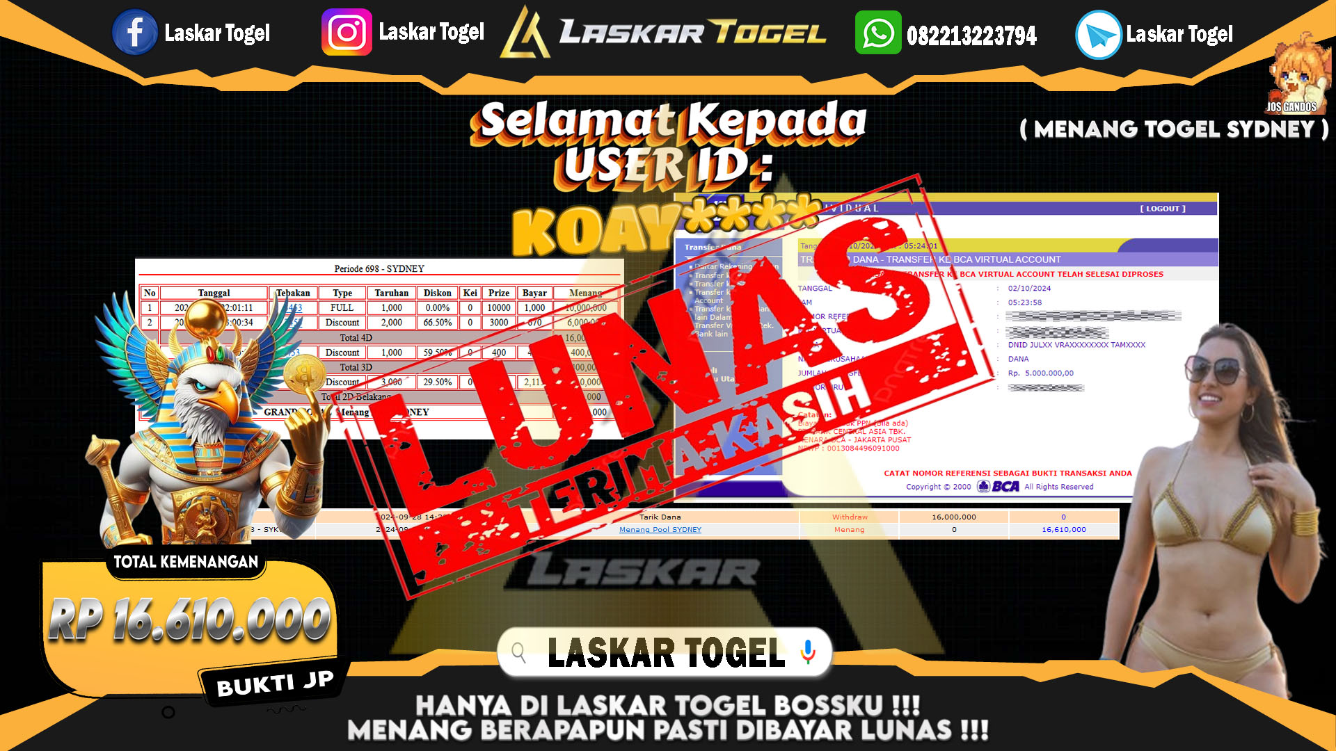 LASKARTOGEL JACKPOT TOGEL SYDNEY Rp.16.610.000.,- LUNAS