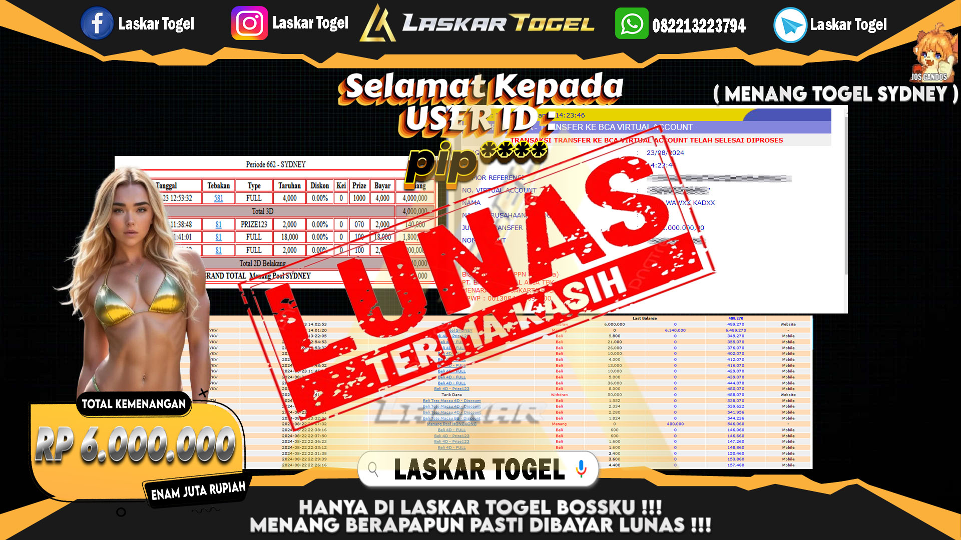 LASKARTOGEL JACKPOT TOGEL TOTO MACAU Rp.5.000.000.,- LUNAS