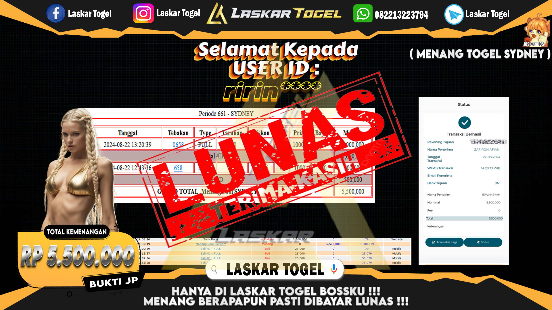 LASKARTOGEL JACKPOT TOGEL TOTO MACAU Rp.5.000.000.,- LUNAS