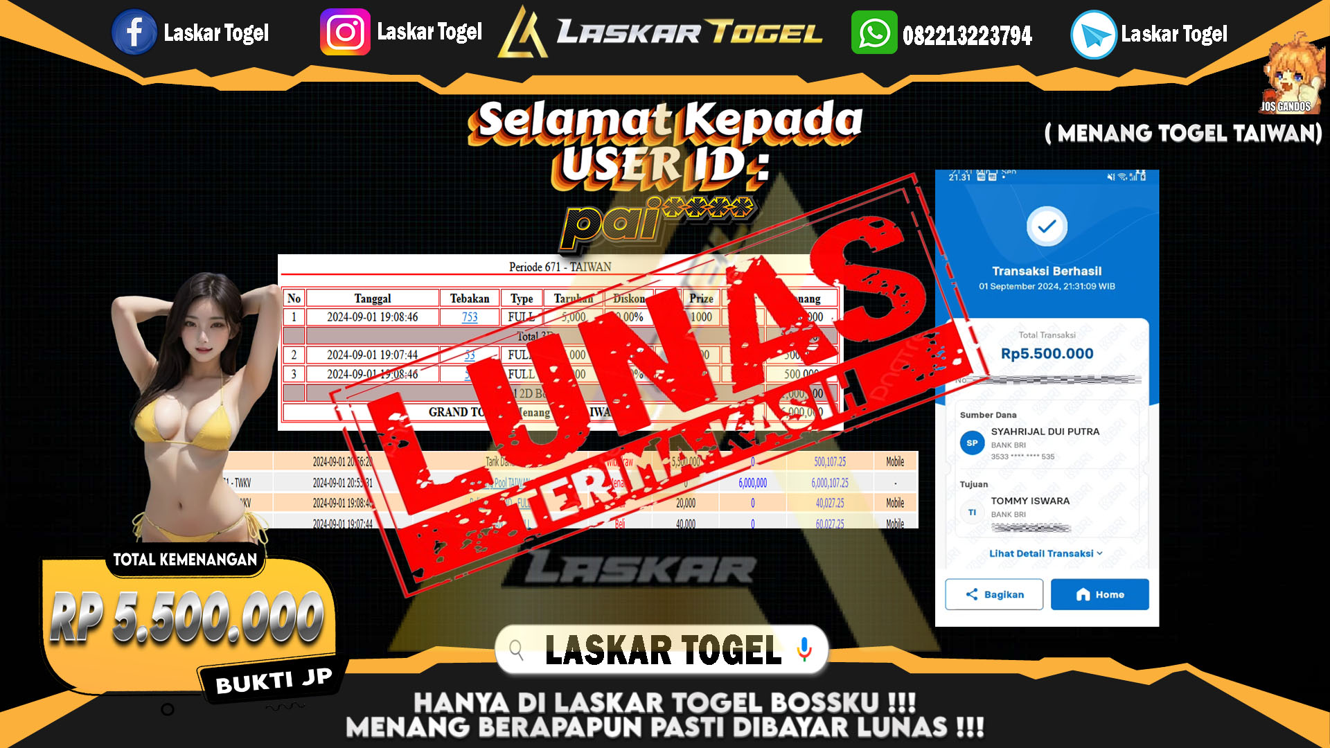 LASKARTOGEL JACKPOT TOGEL TOTO MACAU Rp.5.000.000.,- LUNAS