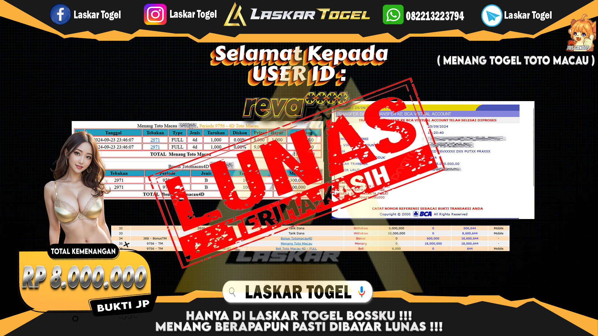LASKARTOGEL JACKPOT TOGEL TOTO MACAU Rp.5.000.000.,- LUNAS