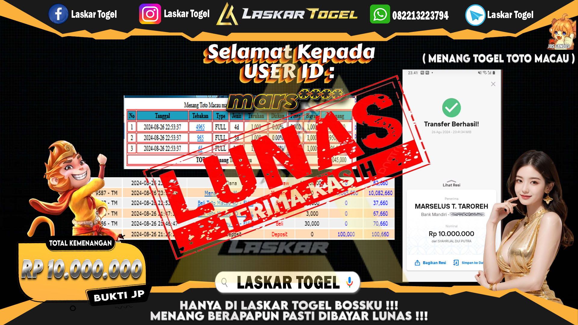 LASKARTOGEL JACKPOT TOGEL TOTO MACAU Rp.5.000.000.,- LUNAS
