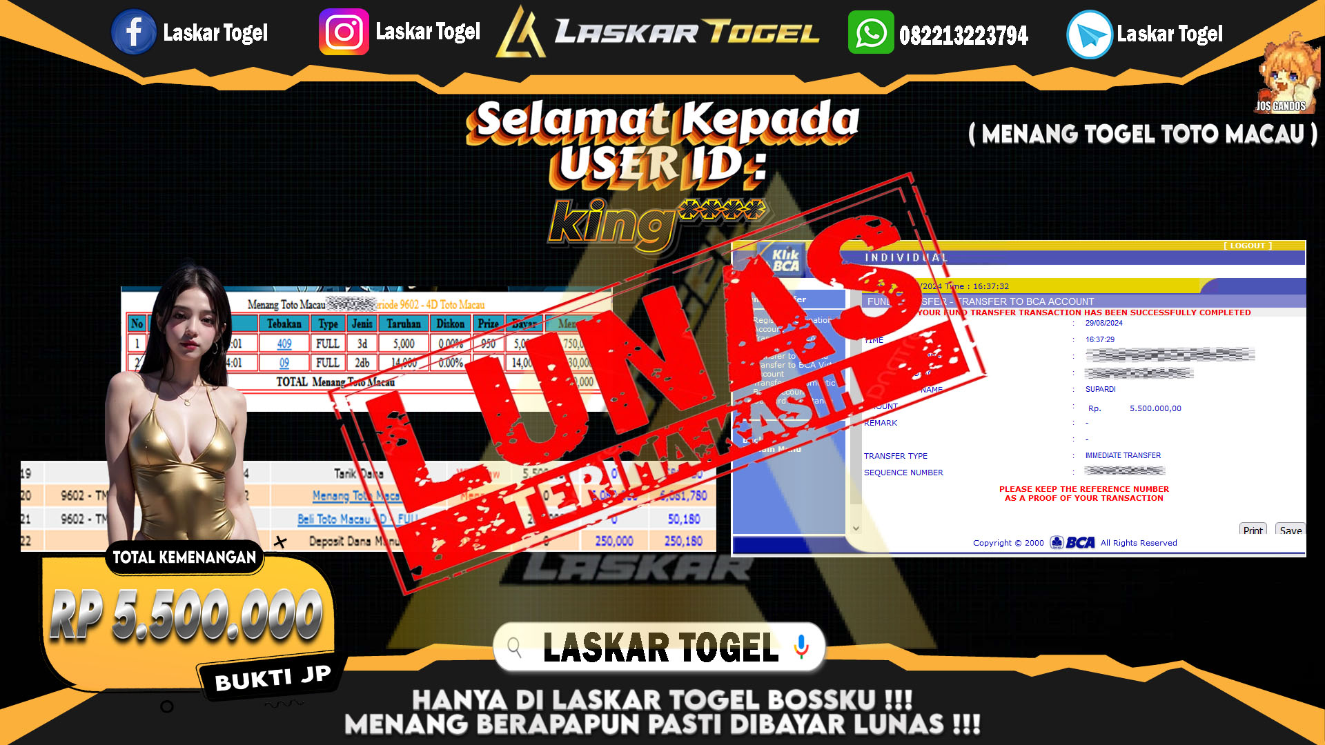 LASKARTOGEL JACKPOT TOGEL TOTO MACAU Rp.5.000.000.,- LUNAS