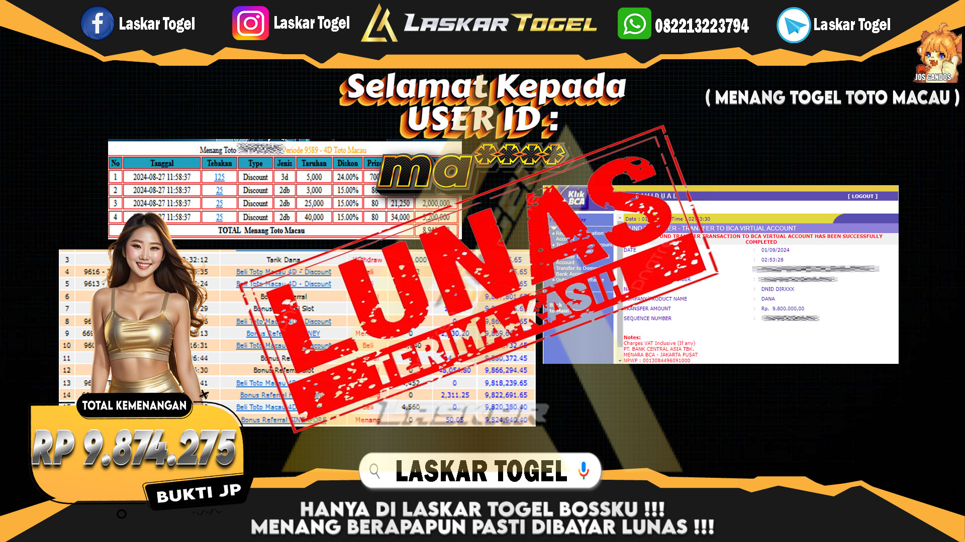LASKARTOGEL JACKPOT TOGEL TOTO MACAU Rp.5.000.000.,- LUNAS