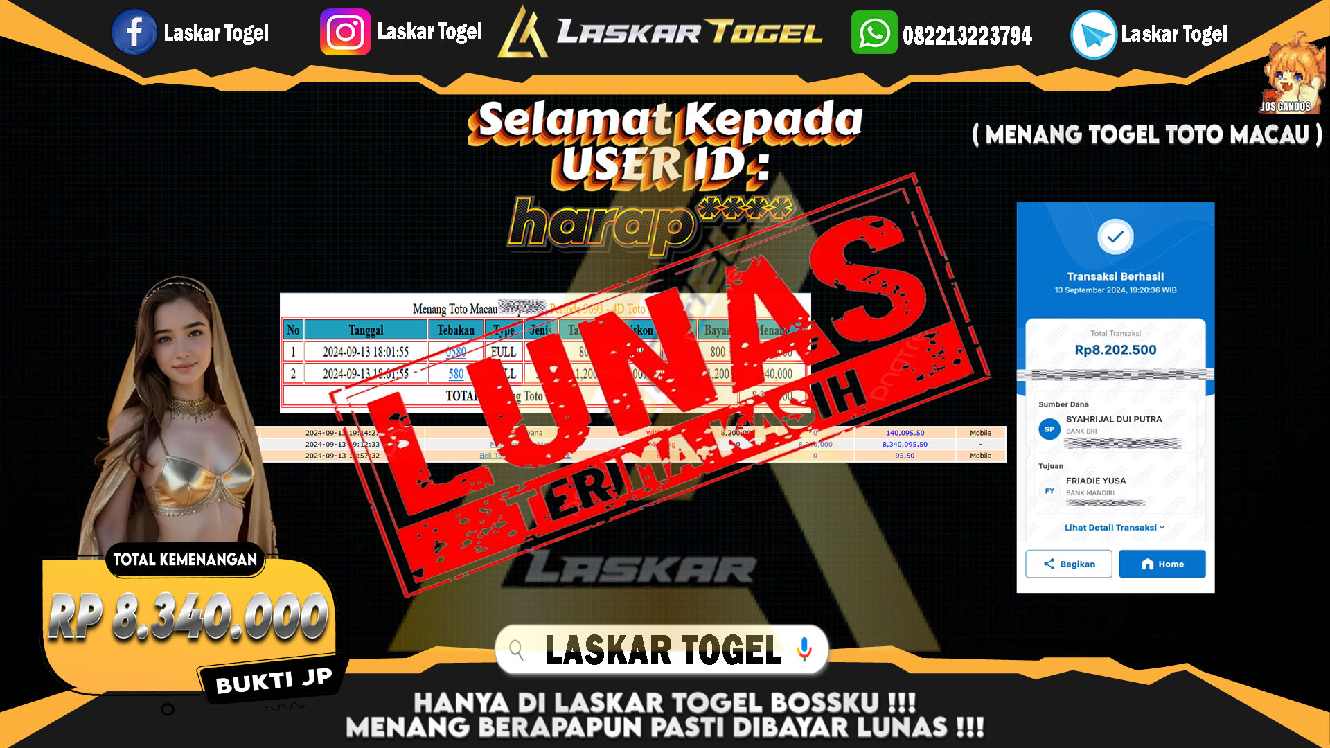 LASKARTOGEL JACKPOT TOGEL TOTO MACAU Rp.5.000.000.,- LUNAS