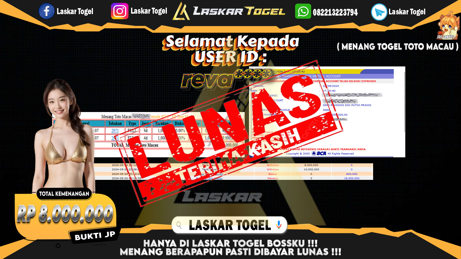 LASKARTOGEL JACKPOT TOGEL TOTO MACAU Rp.5.000.000.,- LUNAS