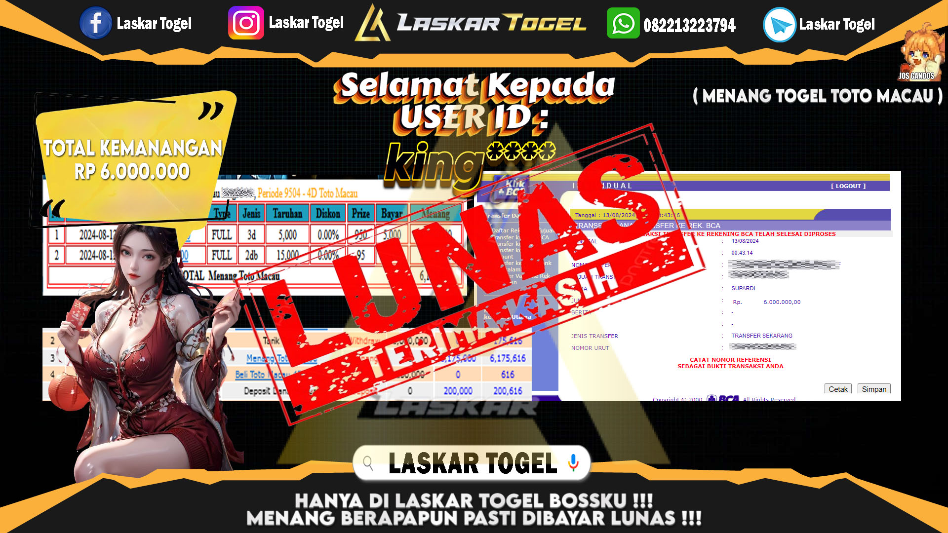 LASKARTOGEL JACKPOT TOGEL TOTO MACAU Rp.5.000.000.,- LUNAS
