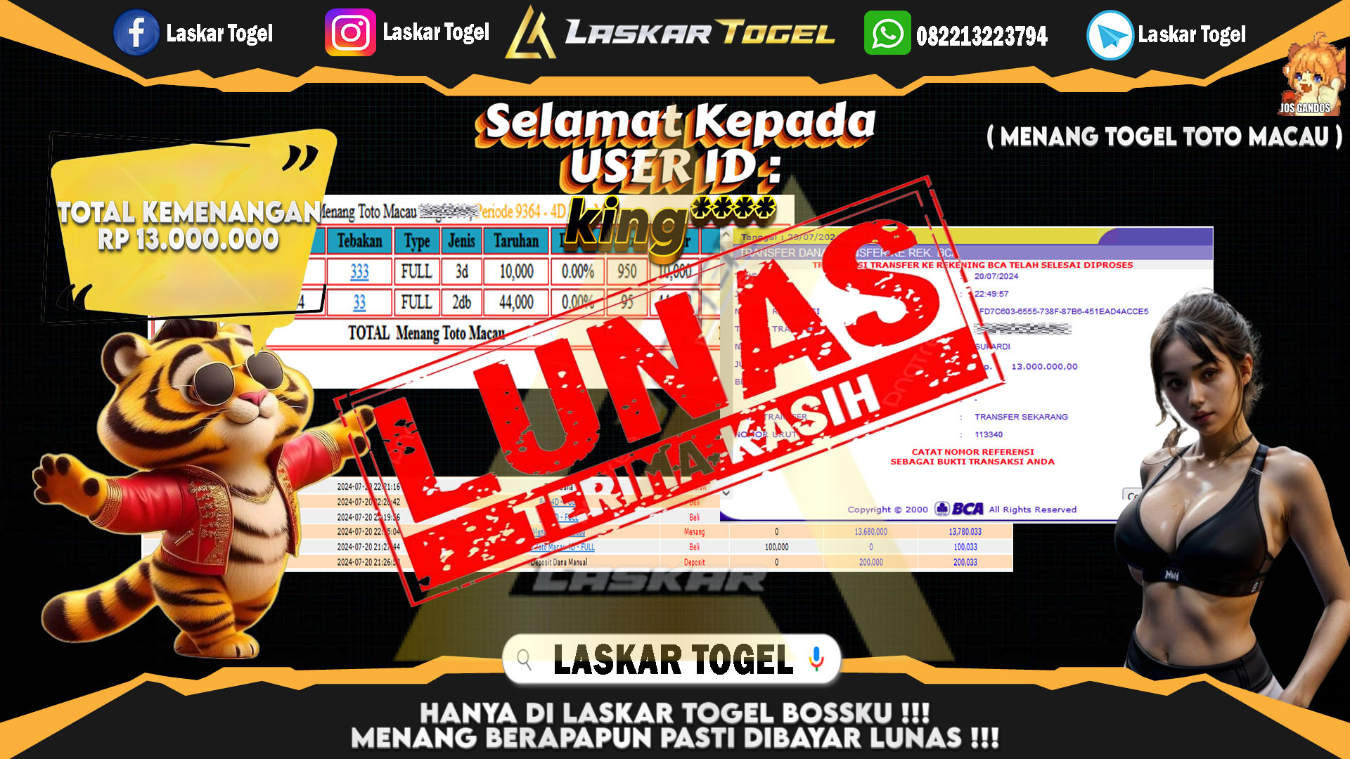 LASKARTOGEL JACKPOT TOGEL TOTO MACAU Rp.13.000.000.,- LUNAS