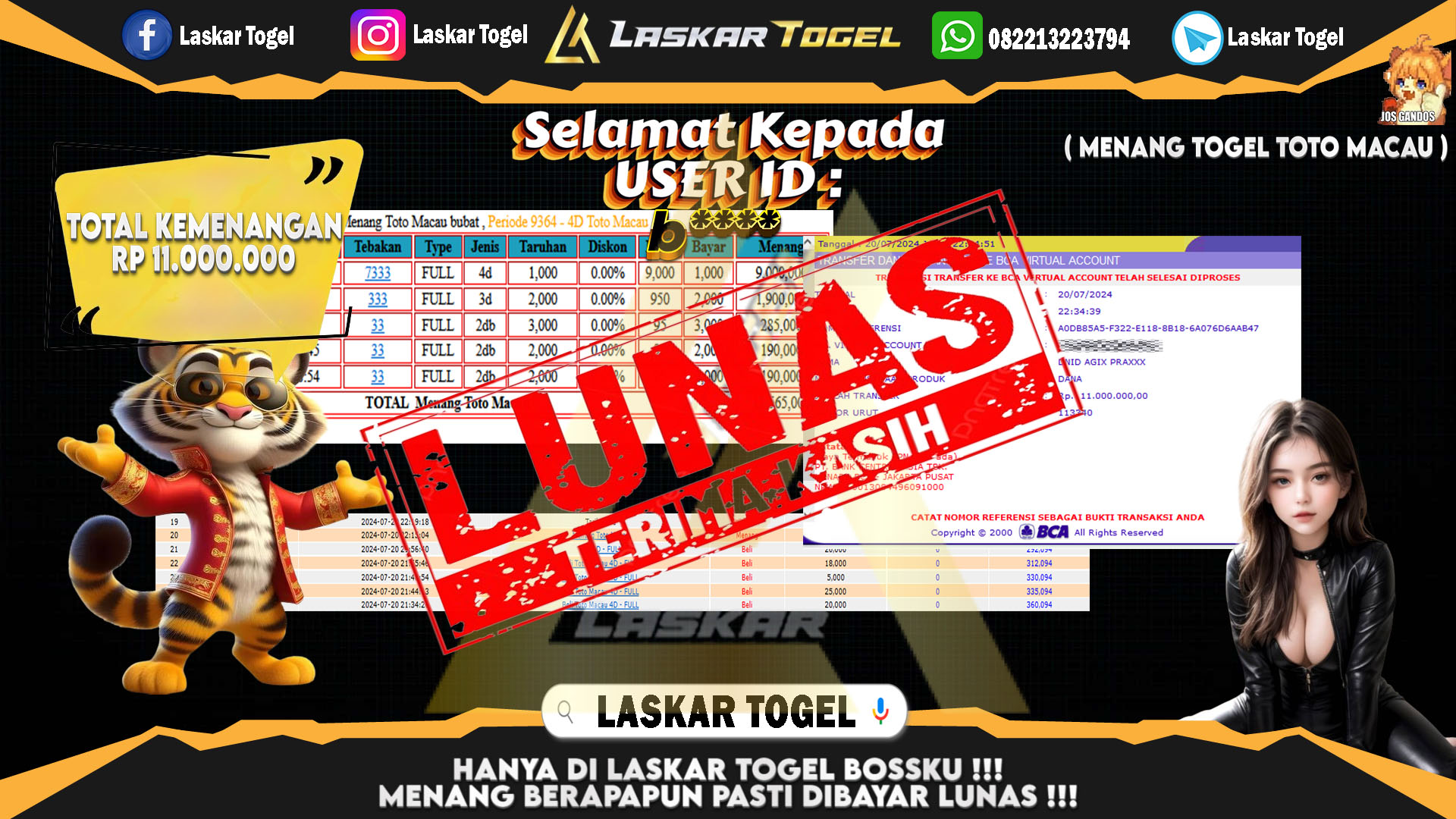 LASKARTOGEL JACKPOT TOGEL TOTO MACAU Rp.11.000.000.,- LUNAS