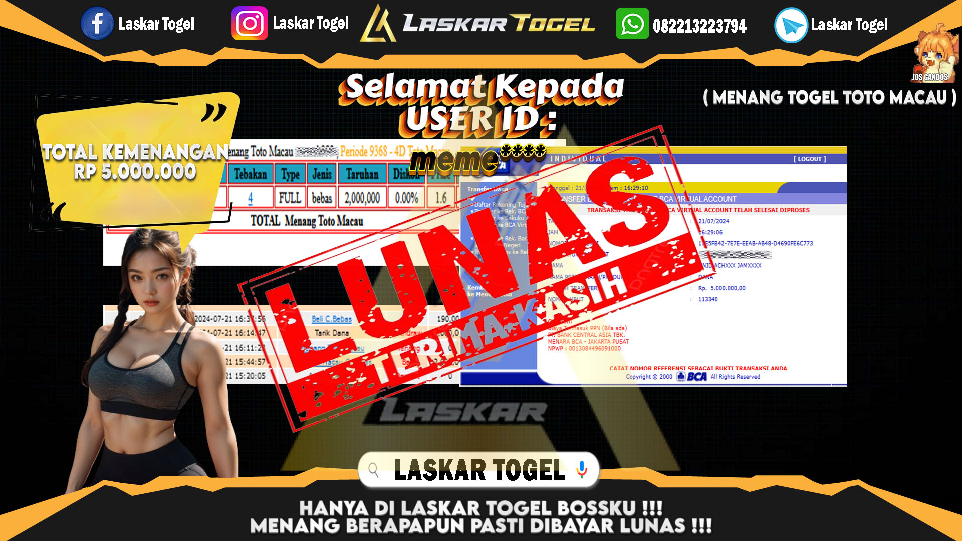 LASKARTOGEL JACKPOT TOGEL TOTO MACAU Rp.5.000.000.,- LUNAS