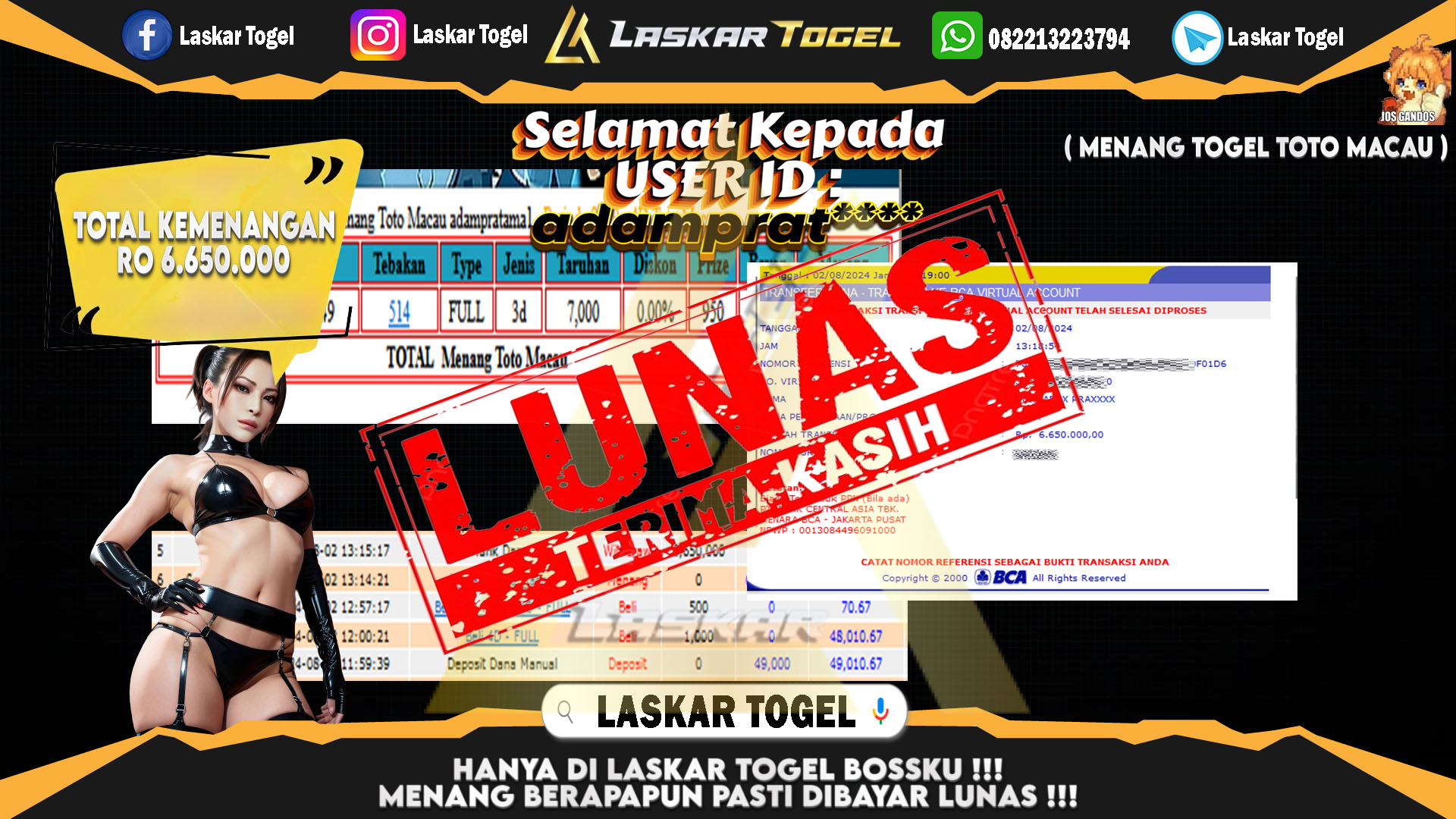 LASKARTOGEL JACKPOT TOGEL TOTO MACAU Rp.5.000.000.,- LUNAS