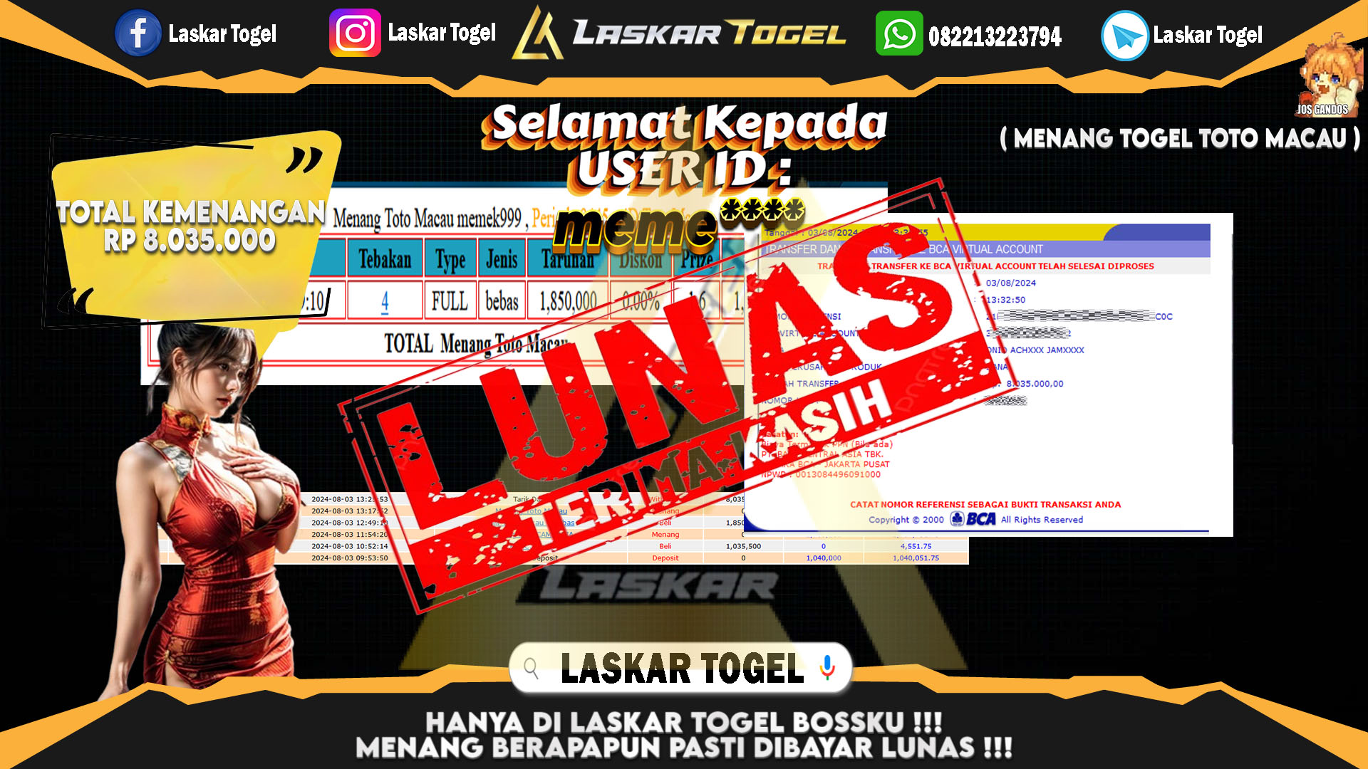 LASKARTOGEL JACKPOT TOGEL TOTO MACAU Rp.5.000.000.,- LUNAS