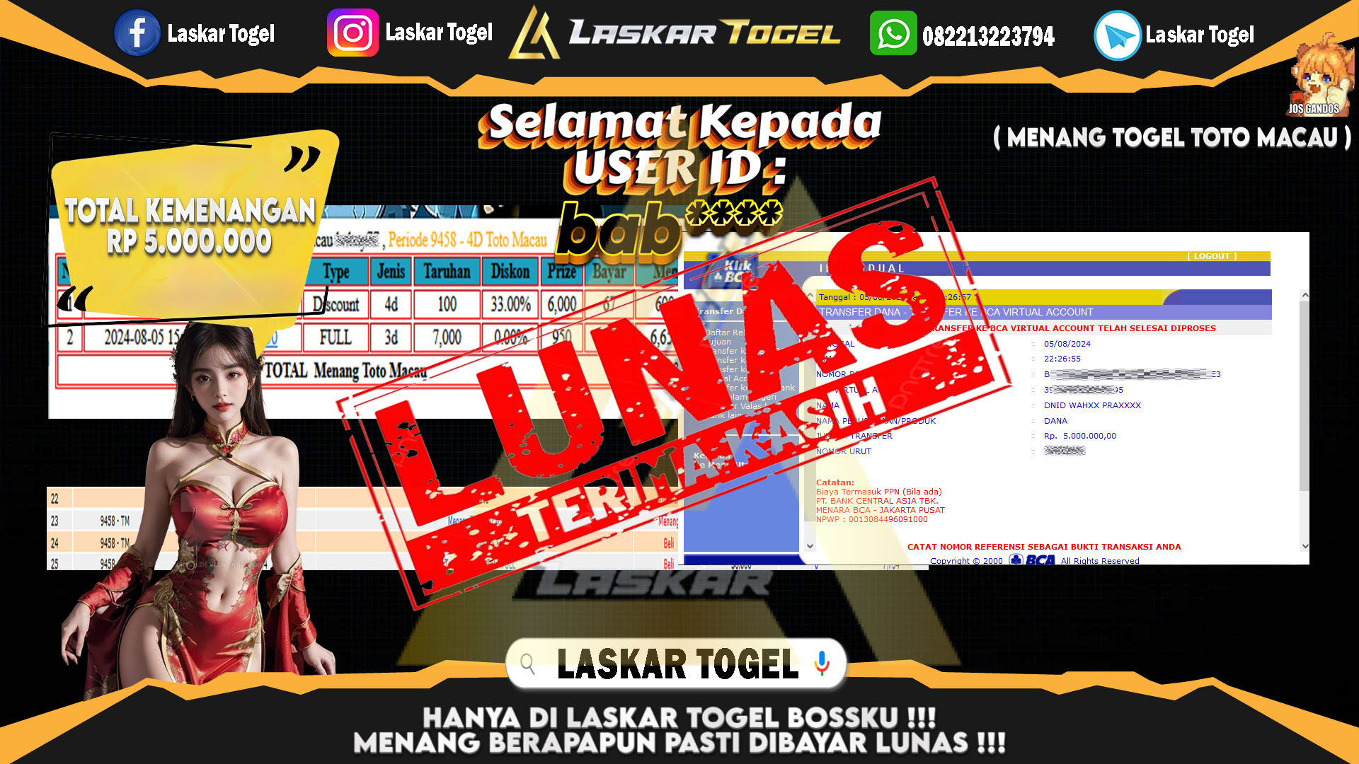 LASKARTOGEL JACKPOT TOGEL TOTO MACAU Rp.5.000.000.,- LUNAS