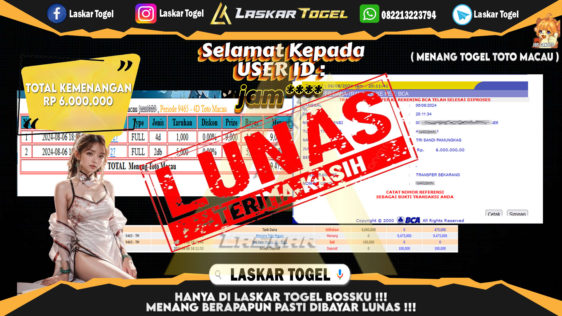 LASKARTOGEL JACKPOT TOGEL TOTO MACAU Rp.5.000.000.,- LUNAS